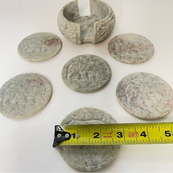 Carved Stone Elephants Coasters Set of 6 With Storage Holder READ - Picture 8 of 16